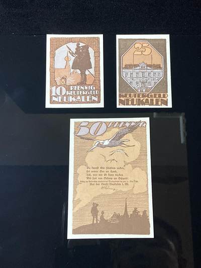 2026年第三十七场(总第二百零六场）德紧纸币特拍场(佣金3%，最低1元) - 德紧纸币–德国梅克伦堡-前波美拉尼亚州诺伊卡伦市（Stadt Neukalen i.M.，标注  Neukalen ， i.M.  为 in Mecklenburg 缩写）10、25、50芬妮三枚套票