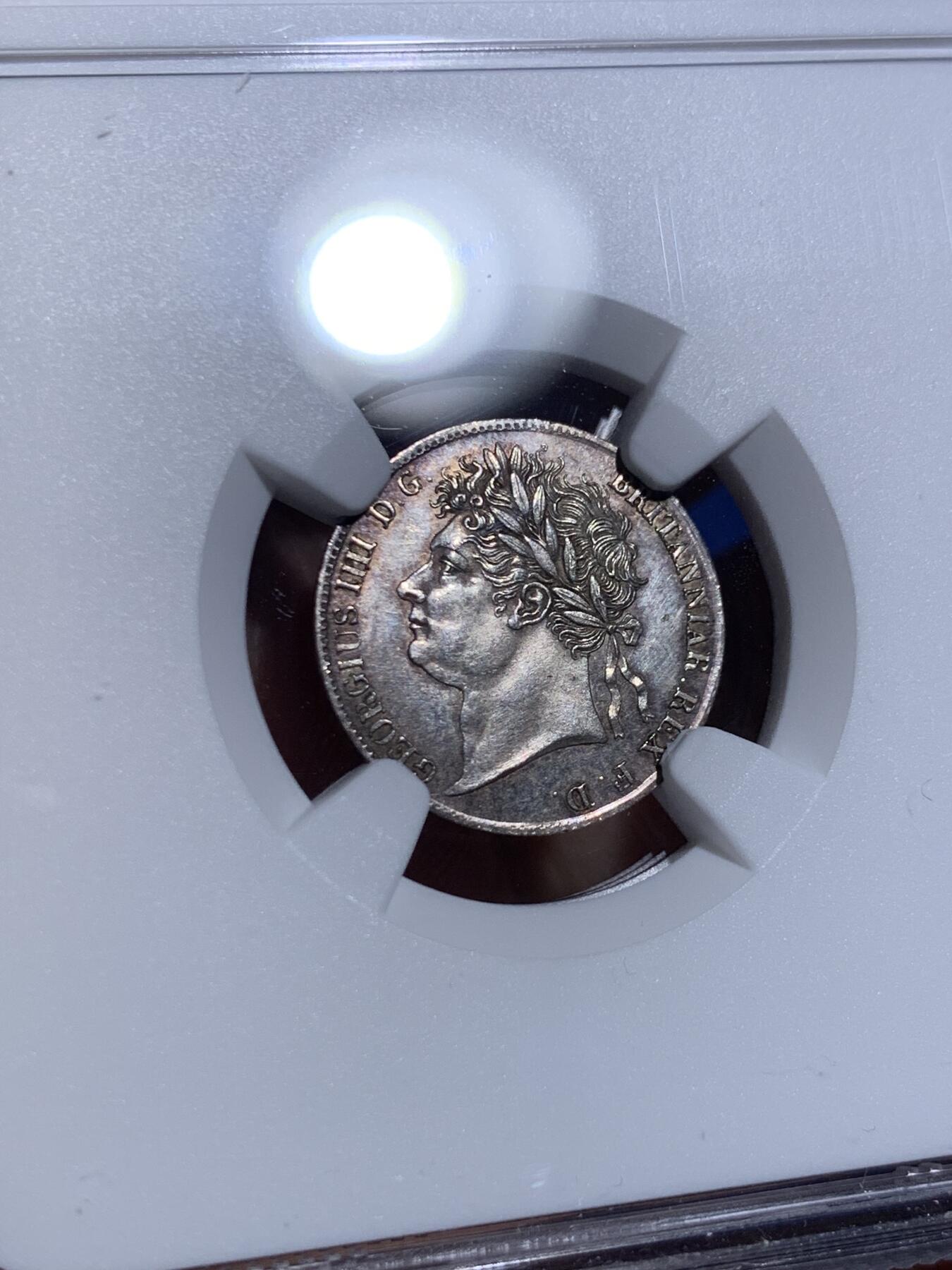 《竞宝斋》第473场 周日，周一 2场连拍 （全场包邮）欢迎送拍 四枚一组 NGC UNCD-MS62 英国1823年乔治四世濯足币 1-4便士银币