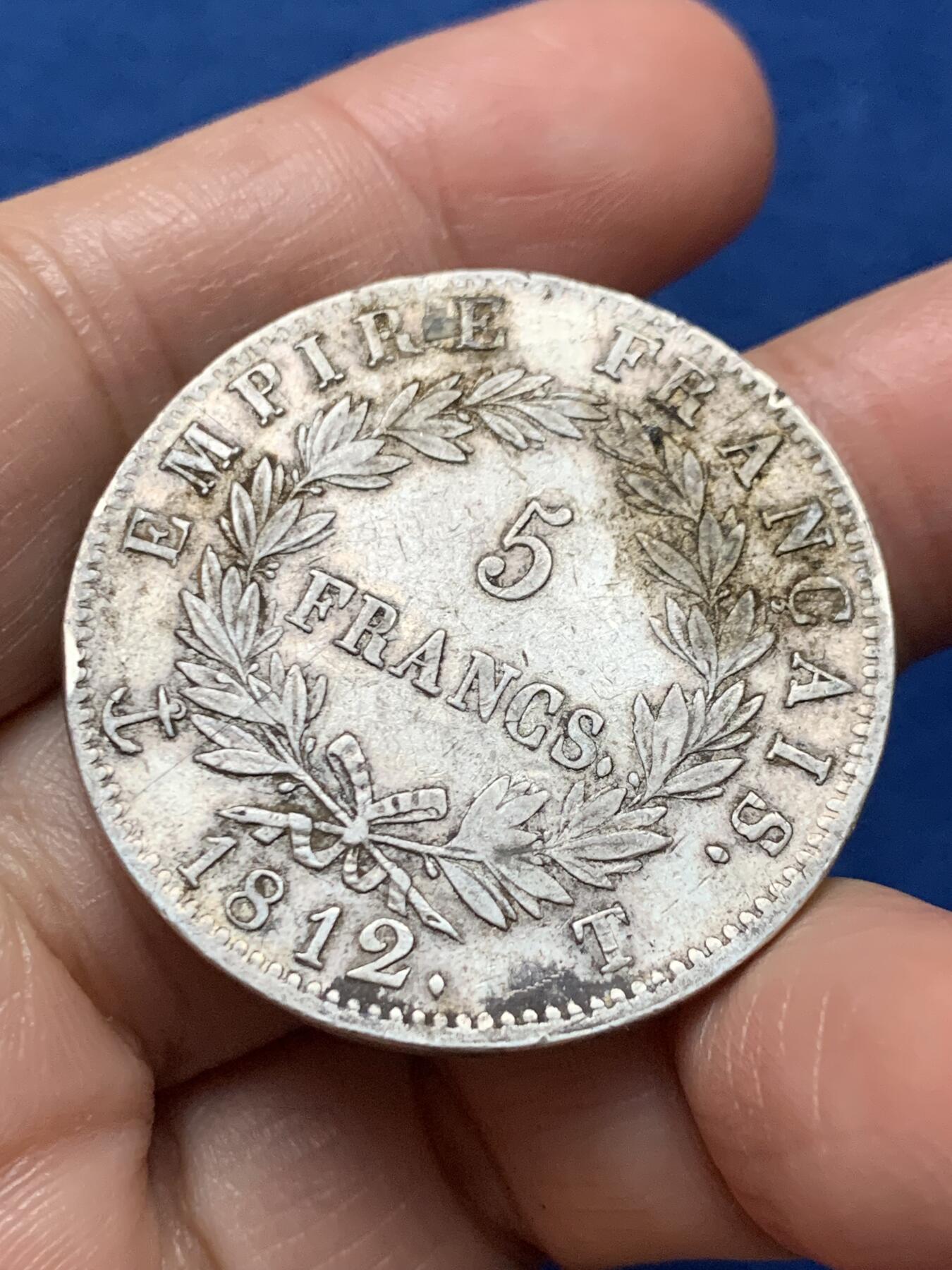 《竞宝斋》第473场 周日，周一 2场连拍 （全场包邮）欢迎送拍 法国1812年T版拿破仑一世5法郎大银币，南特造币厂