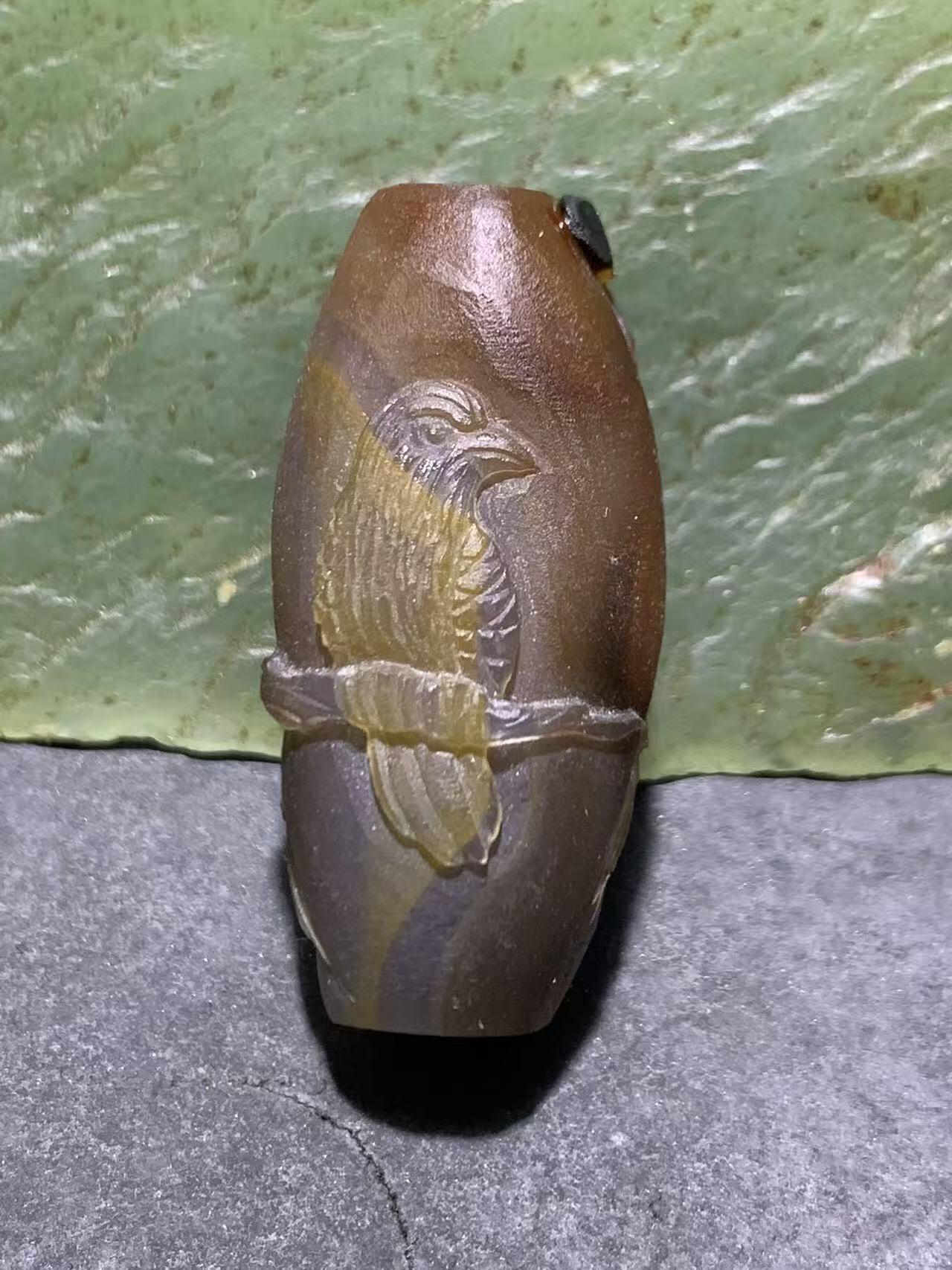 精美亚光高玉化巴西玛瑙手工俏色巧雕喜上眉梢随形吊坠一个