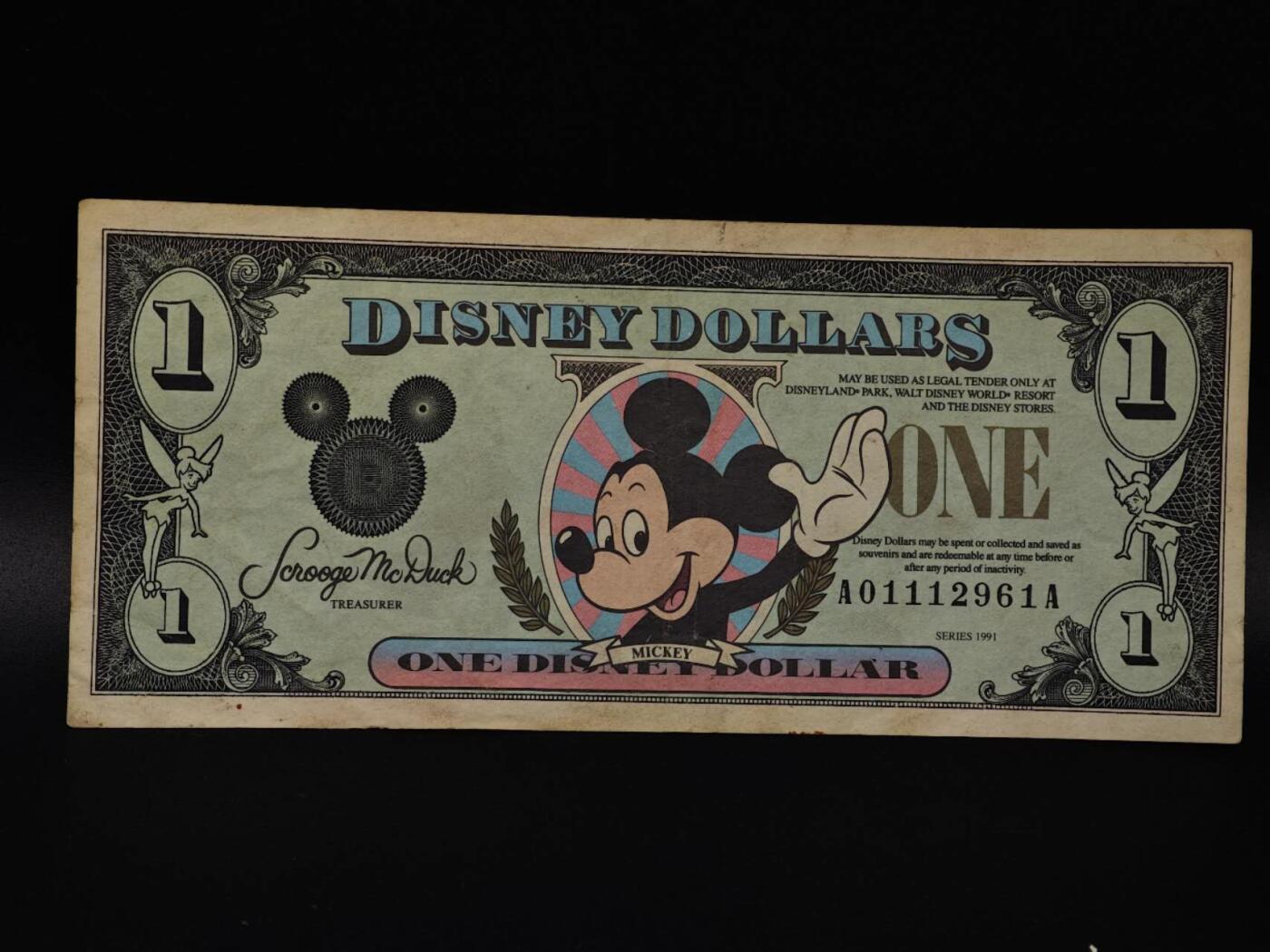  【淘币小摊】限时拍第八百八十四拍   纸币场    每周一统一发货 美国迪士尼一美元纸币【有折】