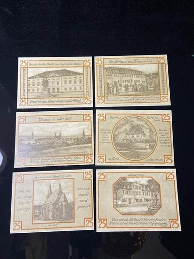 2026年第三十七场(总第二百零六场）德紧纸币特拍场(佣金3%，最低1元) - 德紧纸币–德国图林根州魏玛市（Weimar）25芬妮六枚套票