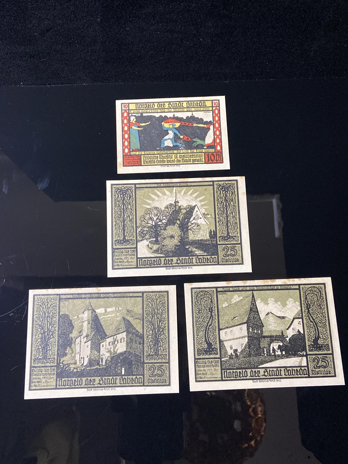 2026年第三十七场(总第二百零六场）德紧纸币特拍场(佣金3%，最低1元) 德紧纸币–德国萨克森州多韦达市（Doberda/Doberda）10、25芬妮四枚套票