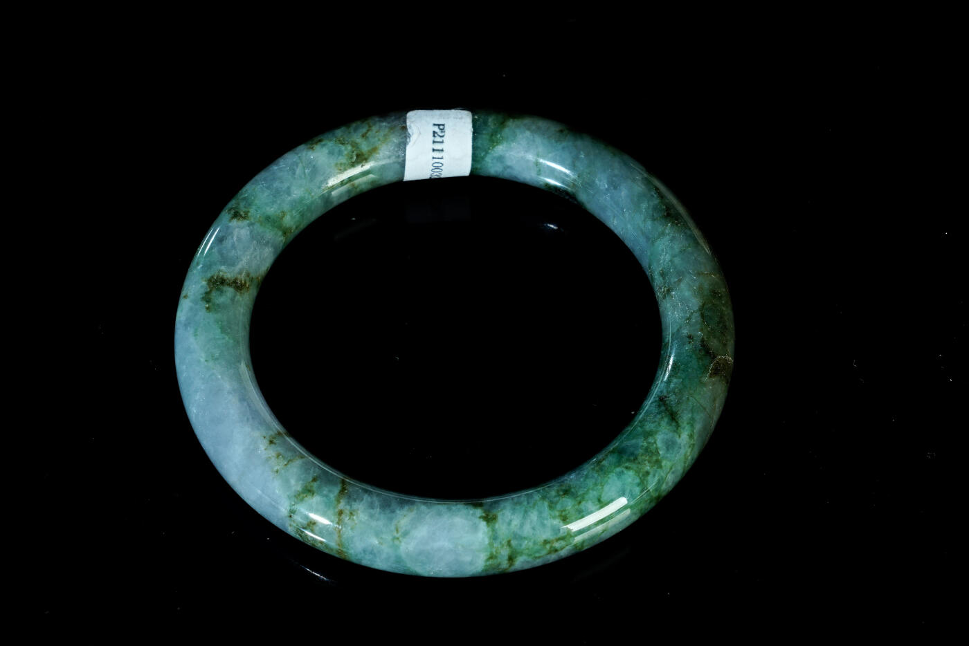 上海都达杂项专场五十八【全场包邮】  天然花青种翡翠（A货）圆条手镯 附鉴定证93-17