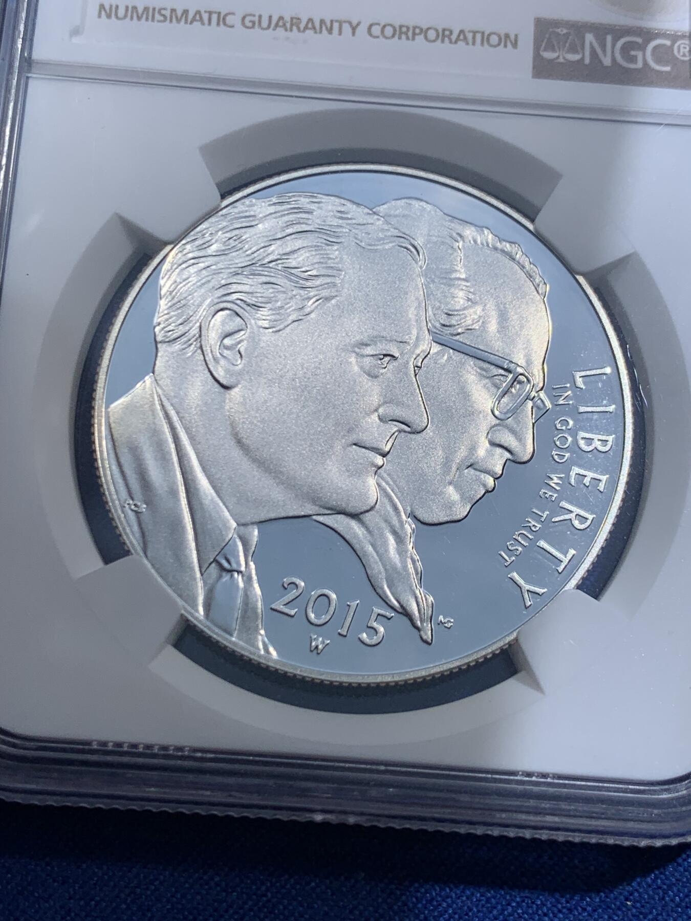 《竞宝斋》第473场 周日，周一 2场连拍 （全场包邮）欢迎送拍 NGC PF69UC 美国2015年畸形儿基金会沙克疫苗研制成功60周年，西点造币厂发行，克劳斯获奖币