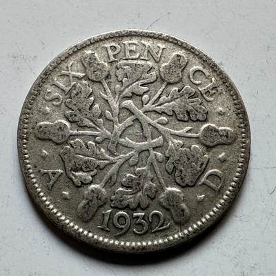🌹外币初藏🌹🐯2026年第34场   每周二四六晚8️⃣点 接代拍 - 英国1932年乔治五世 6便士银币 2.83g 19.4mm 50%银