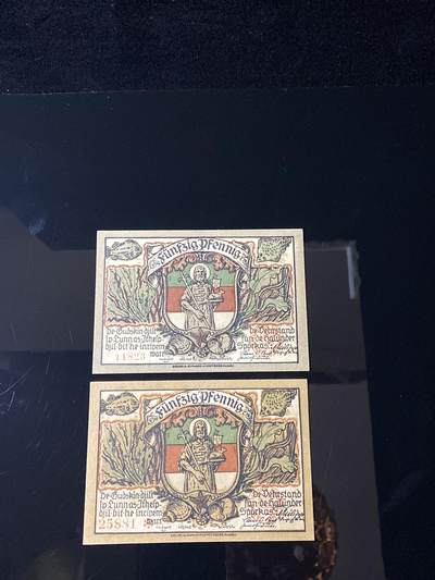 2026年第三十七场(总第二百零六场）德紧纸币特拍场(佣金3%，最低1元) - 德紧纸币–德国石勒苏益格-荷尔斯泰因州施托克尔斯多夫市（Stokelsdorf）50芬妮二枚套票