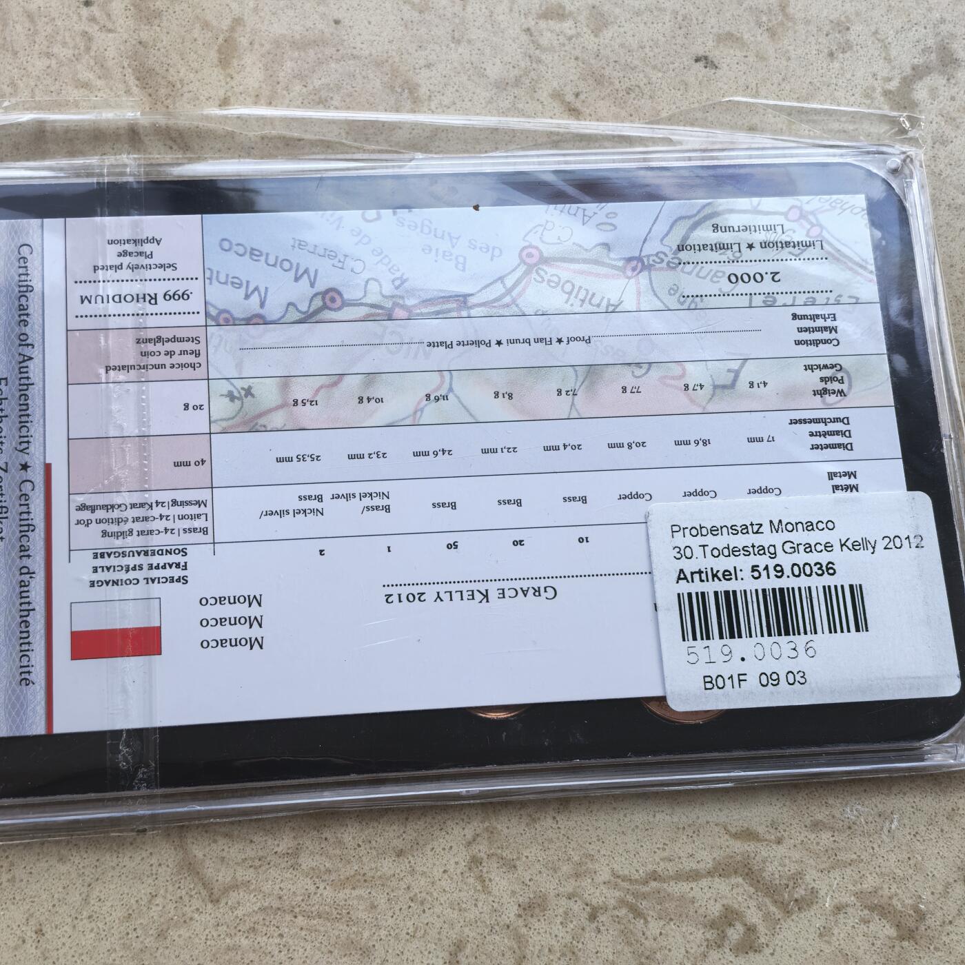 道一币馆币章第一百七十场 带证书 摩纳哥2012年欧元样币八枚+镀金纪念章