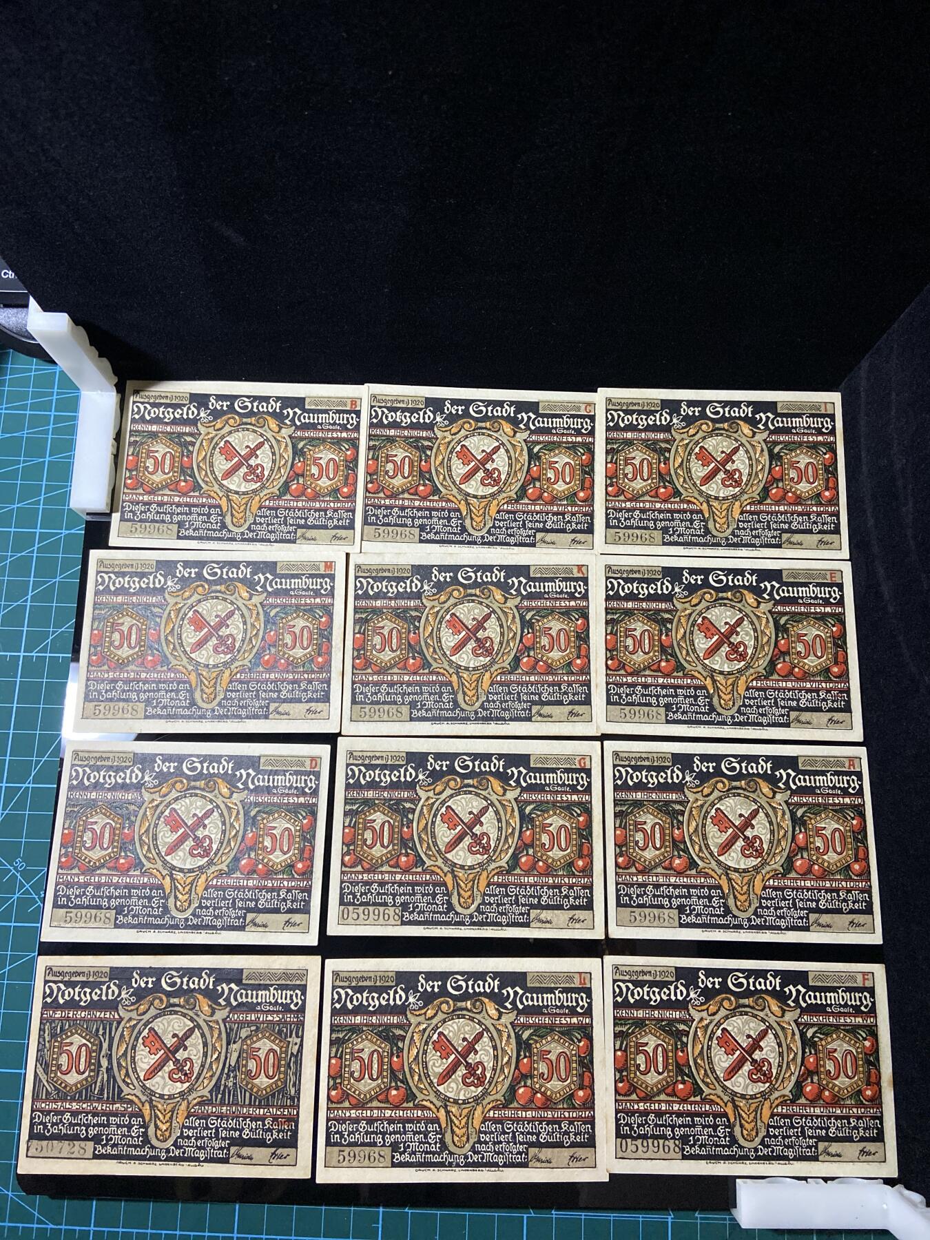 2026年第三十七场(总第二百零六场）德紧纸币特拍场(佣金3%，最低1元) 德紧纸币–德国萨克森-安哈尔特州瑙姆堡市（Stadt Naumburg）50芬妮十二枚套票