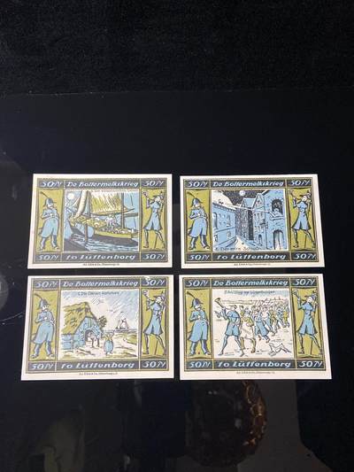 2026年第三十七场(总第二百零六场）德紧纸币特拍场(佣金3%，最低1元) - 德紧纸币–德国石勒苏益格-荷尔斯泰因州吕滕堡市（Lüttenburg）50芬妮四枚套票