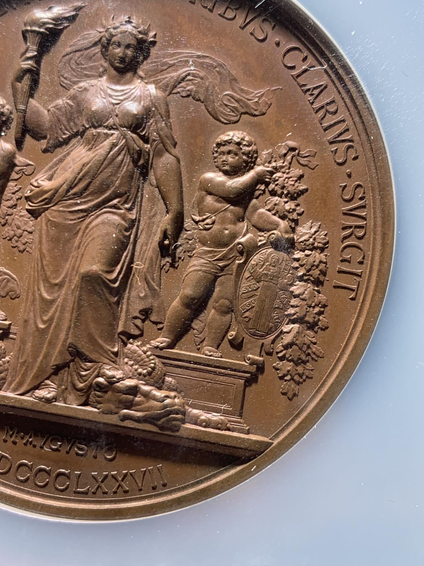 《竞宝斋》第473场 周日，周一 2场连拍 （全场包邮）欢迎送拍 NGC MS63BN 德国1877符腾堡公国蒂宾根大学建校400周年铜章 巧克力色图案饱满 52mm大规格 加大加厚盒装