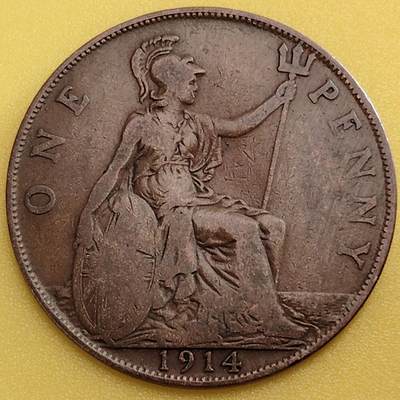 布加迪🐬～世界钱币(上海)🌾第 282 期 /  各国套币和散币 - 英国🇬🇧 1914年 1便士 乔治五世