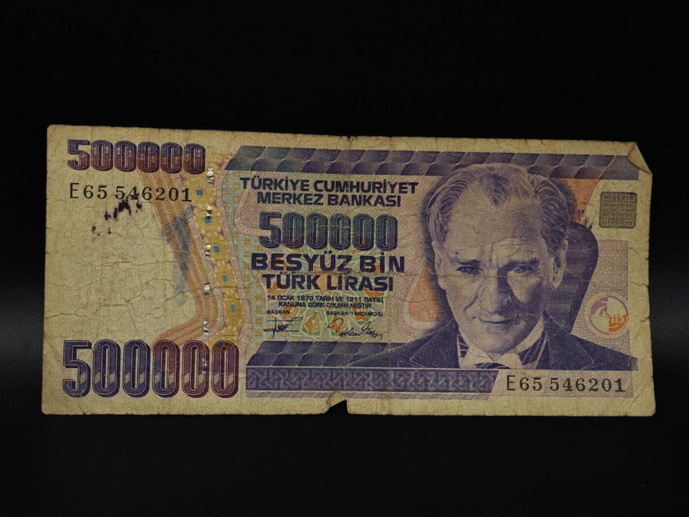  【淘币小摊】限时拍第八百八十四拍   纸币场    每周一统一发货 土耳其500000里拉纸币【有折】