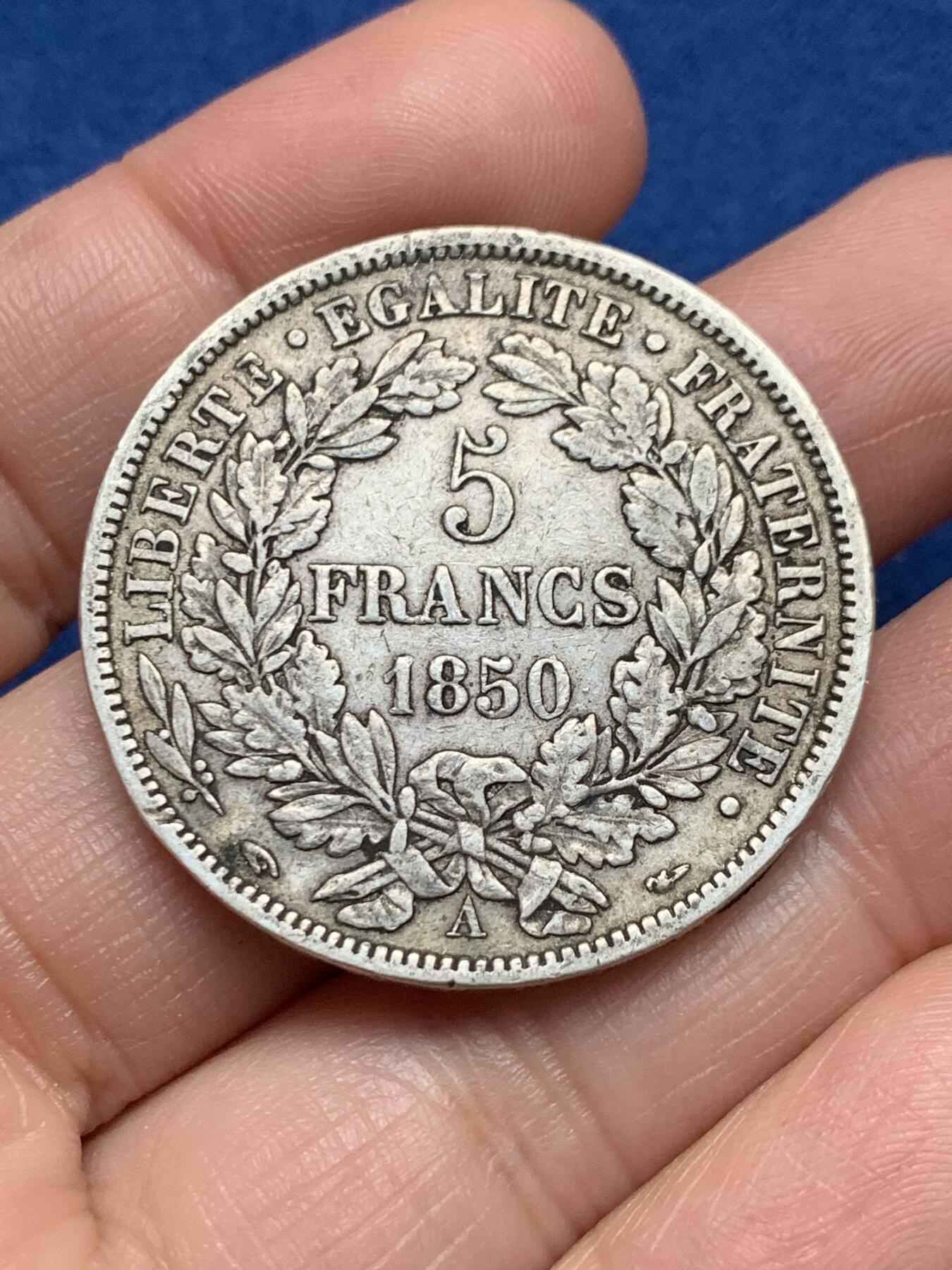 《竞宝斋》第473场 周日，周一 2场连拍 （全场包邮）欢迎送拍 两枚一组 法国谷物女神银币 1850A 5法郎 24.8克+1895年2法郎 9.75克