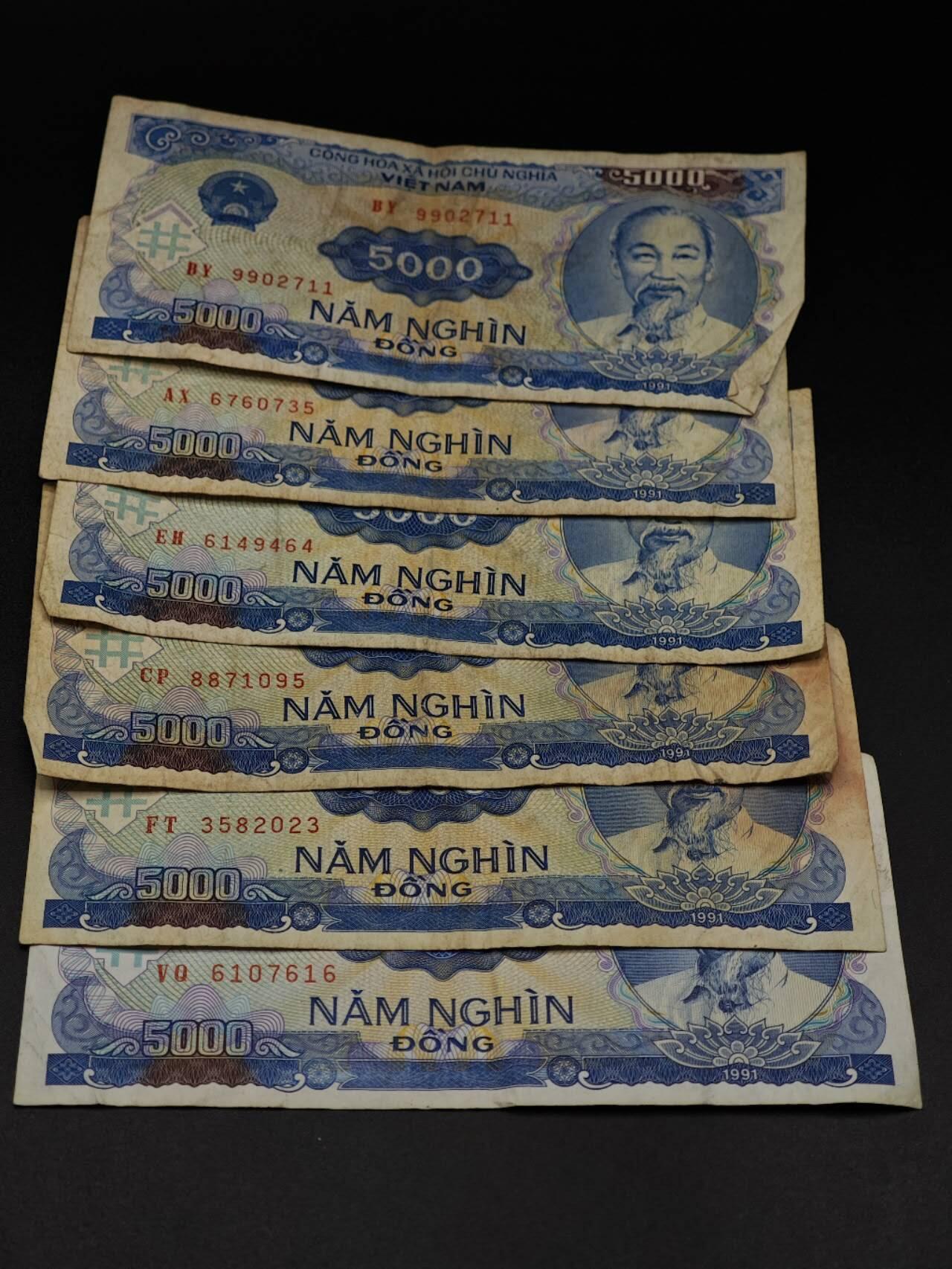  【淘币小摊】限时拍第八百八十四拍   纸币场    每周一统一发货 越南5000盾纸币6张【有折】