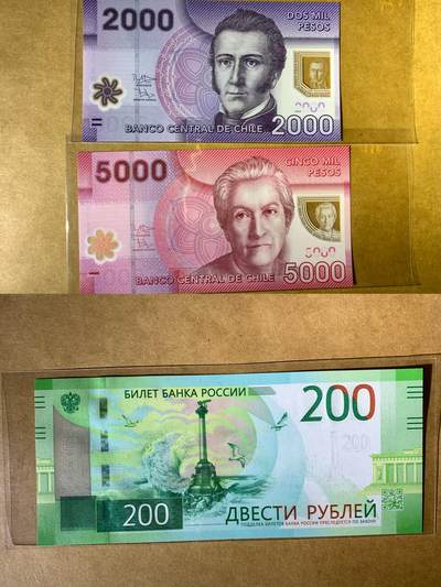 【礼羽收藏】🌏世界钱币拍卖129期 - 智利2张+俄罗斯1张 全新UNC