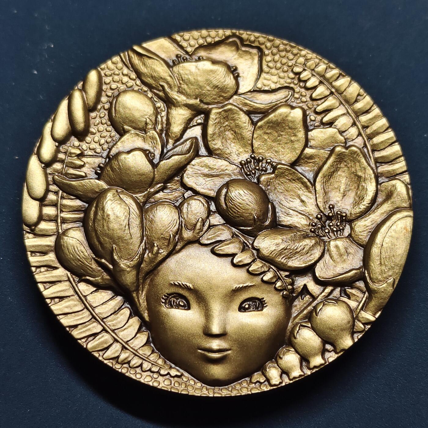 【全场包邮】纯粹捡漏拍515场 【铜章】日本2005年樱花绽放系列红华55毫米彩色纪念大铜章-原盒