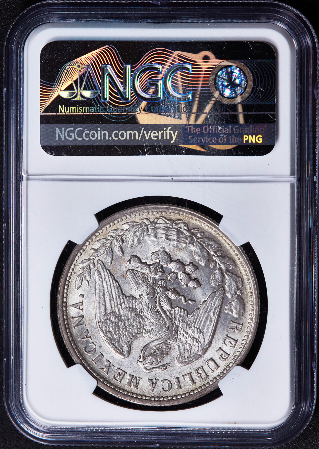 【俄甄集藏】2026年(050)04-01星期三 晚 19:30 全场包邮 墨西哥1898年Mo Am版1比索直边鹰洋大银币，NGC MS64，黄油彩转光品