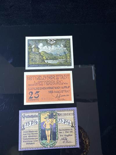 2026年第三十七场(总第二百零六场）德紧纸币特拍场(佣金3%，最低1元) - 德国埃根费尔德（Egenfeld）20芬妮，德国韦斯特堡（Westerburg）25芬妮，德国诺德豪森（Nordhausen）75芬妮