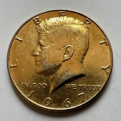 🌹外币初藏🌹🐯2026年第34场   每周二四六晚8️⃣点 接代拍 - 美国1967年肯尼迪 半美元银币 11.34g 30.6mm 40%银 镀金