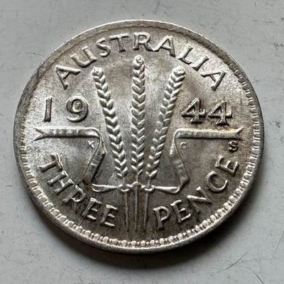 🌹外币初藏🌹🐯2026年第34场   每周二四六晚8️⃣点 接代拍 - 澳大利亚1944年乔治六世 3便士银币 1.41g 16.0mm 50%银