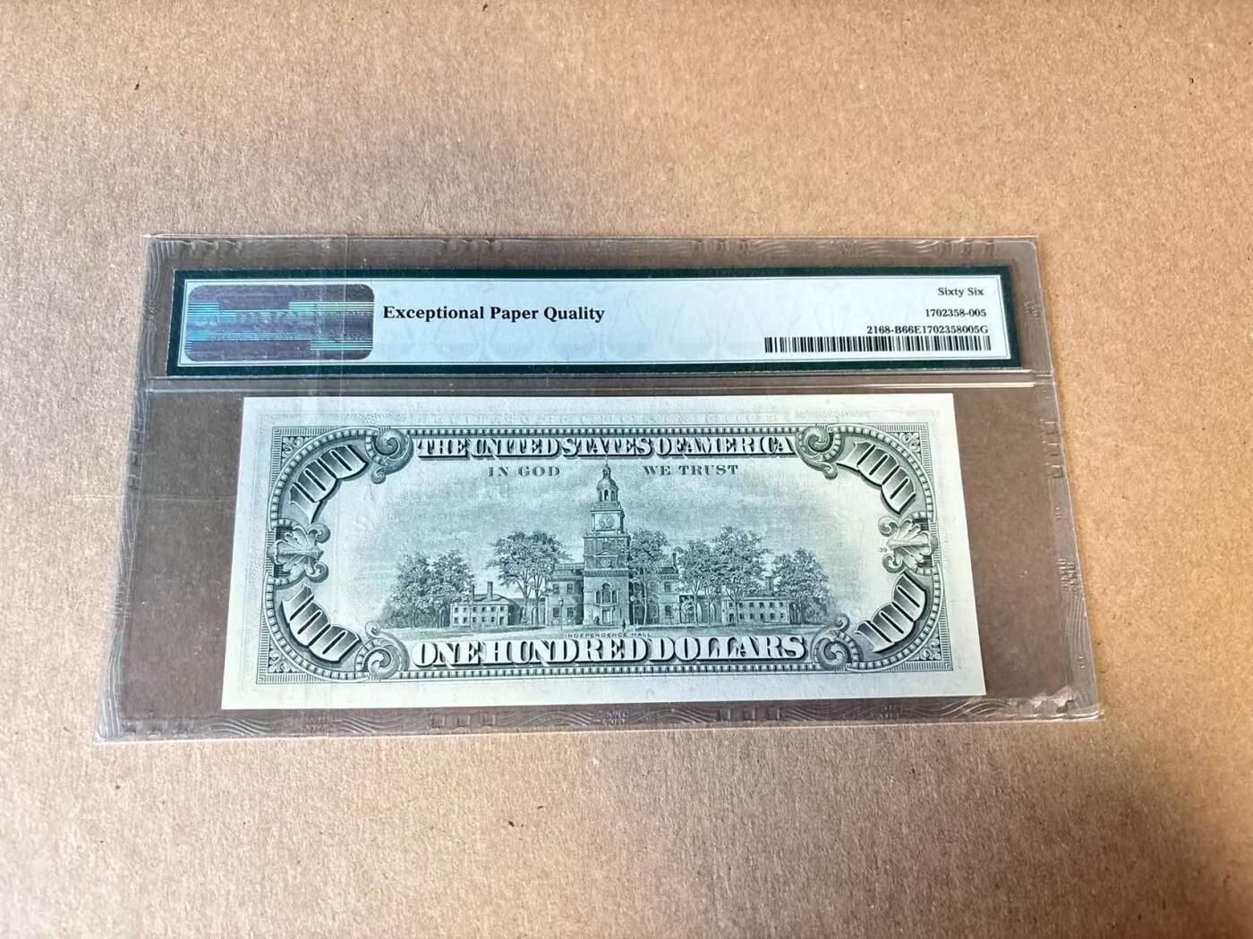 【Blue Auction】世界纸币精拍第798期——18级TOP拍卖/信誉/品质/专业/高效💫 【无47】美国 1977年100美金  PMG66EPQ 