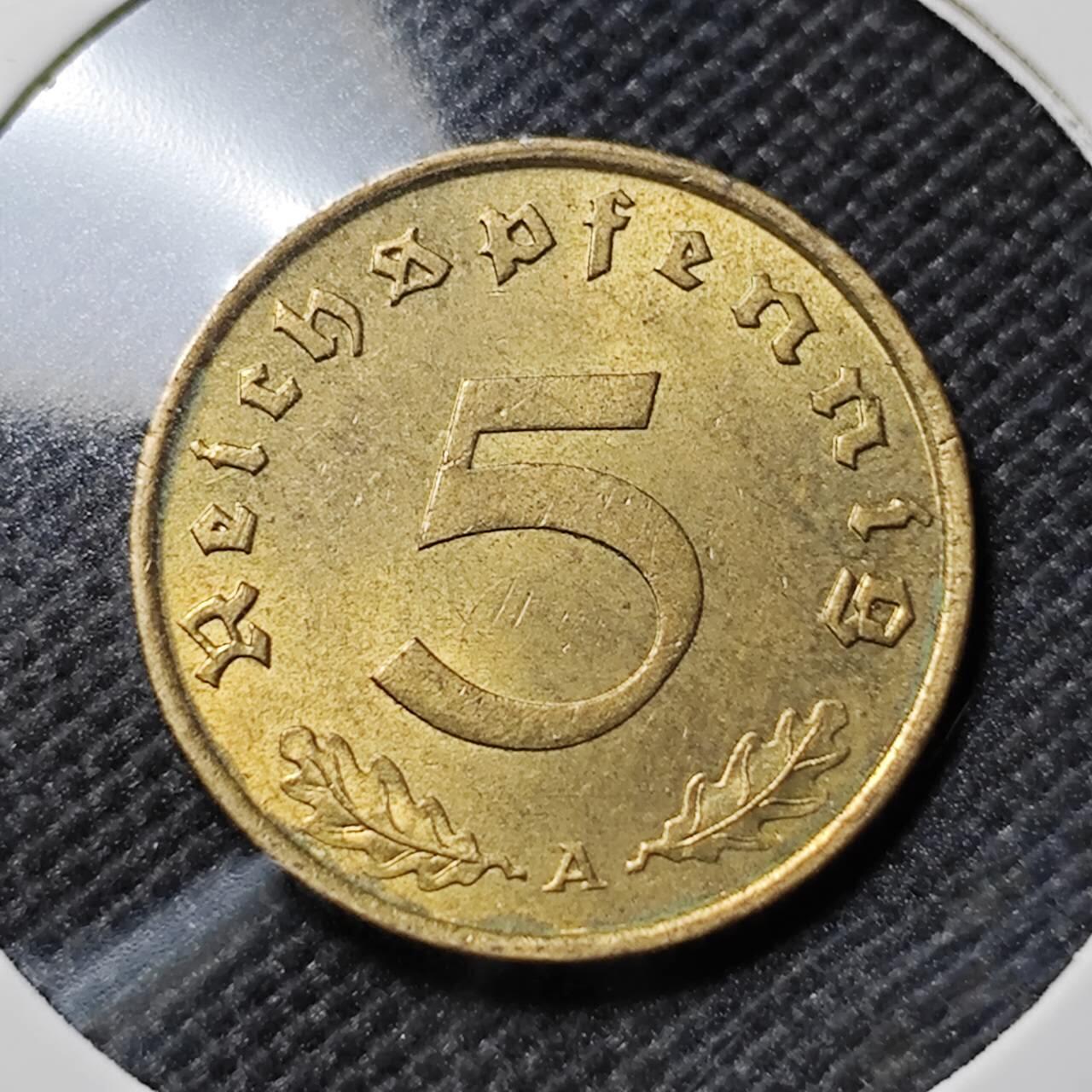 KK钱币收藏小铺   套币专场 2月预留时间 周末发货  1938德国5芬尼 好品