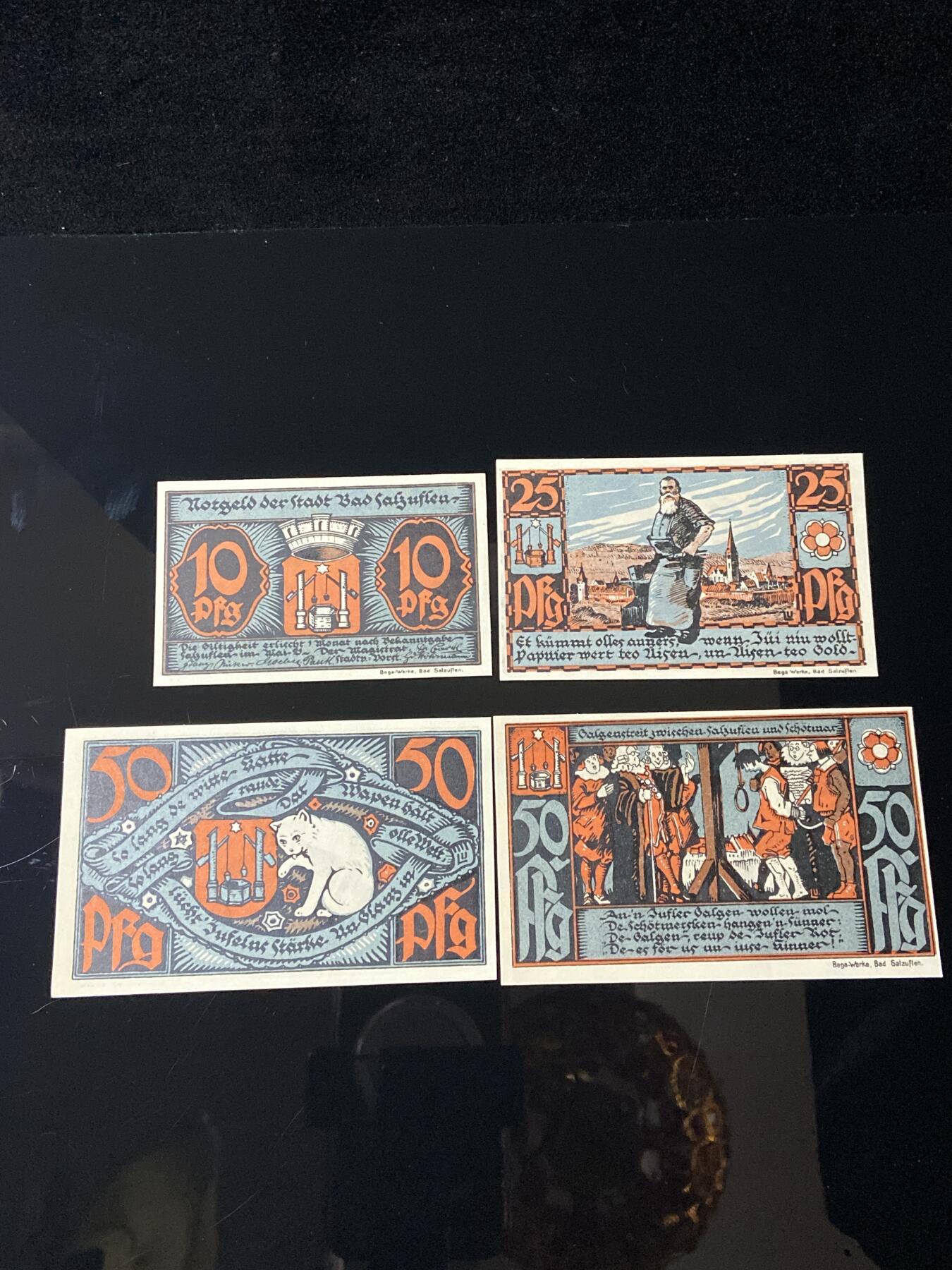 2026年第三十七场(总第二百零六场）德紧纸币特拍场(佣金3%，最低1元) 德紧纸币–德国图林根州巴特萨尔聪根市（Bad Salzungen）10、25、50芬妮四枚套票