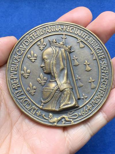 《竞宝斋》第473场 周日，周一 2场连拍 （全场包邮）欢迎送拍 - 路易十二与安妮大铜章 175.9克 71.2mm 丰饶角铜标 复古工艺 双面高浮雕