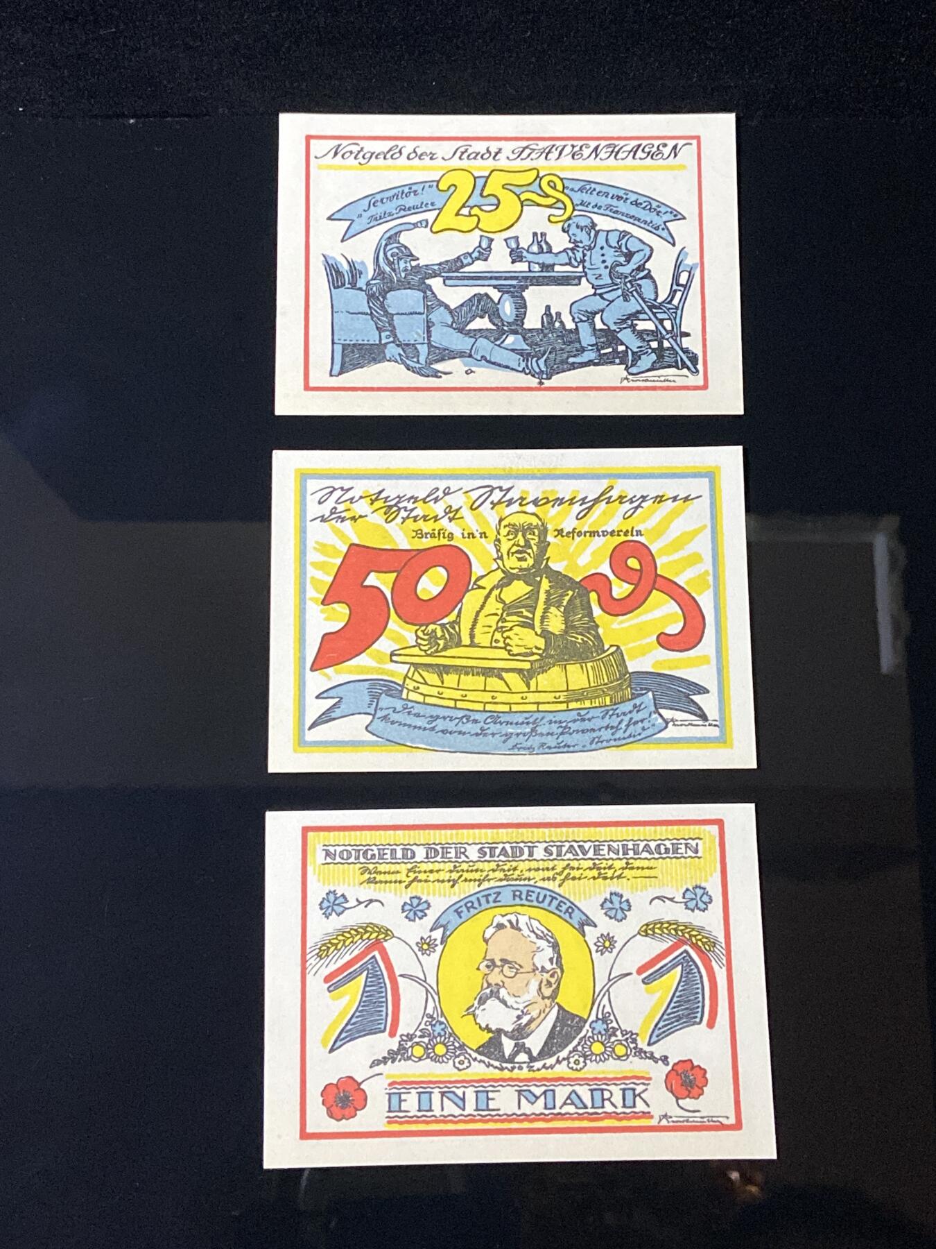 2026年第三十七场(总第二百零六场）德紧纸币特拍场(佣金3%，最低1元) 德紧纸币–德国梅克伦堡-前波美拉尼亚州斯塔文哈根市（Stadt Stavenhagen，标注  Stavenhagen ）25、50芬妮、1马克