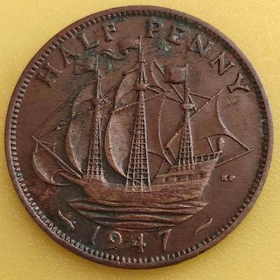 布加迪🐬～世界钱币(上海)🌾第 282 期 /  各国套币和散币 - 英国🇬🇧 1947年 1/2便士 乔治六世