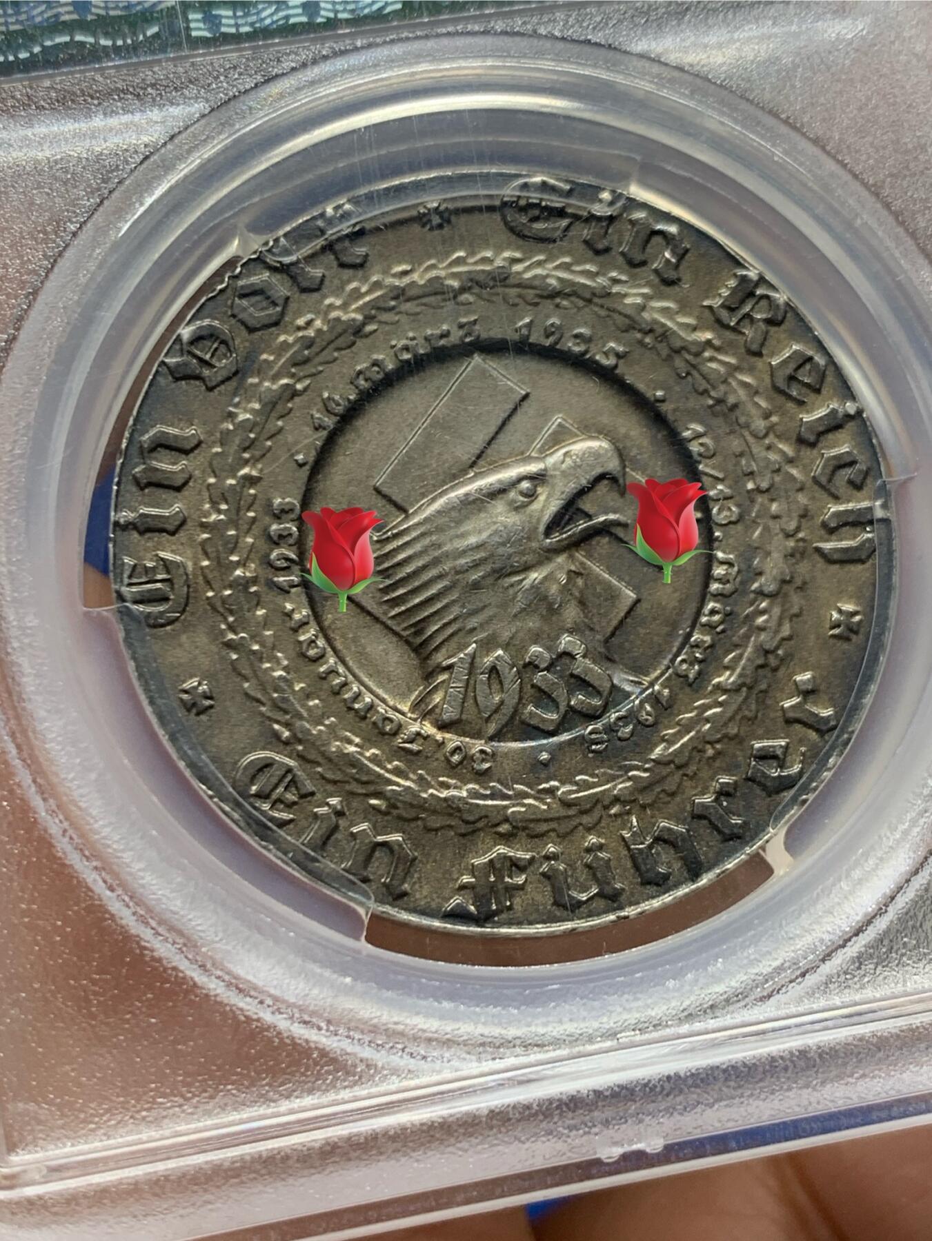 《竞宝斋》第473场 周日，周一 2场连拍 （全场包邮）欢迎送拍 PCGS SP62 1938年德国美术落榜生大事记纪念银章（C-101） 原味高浮雕matte工艺 难得深彩包浆 加厚盒