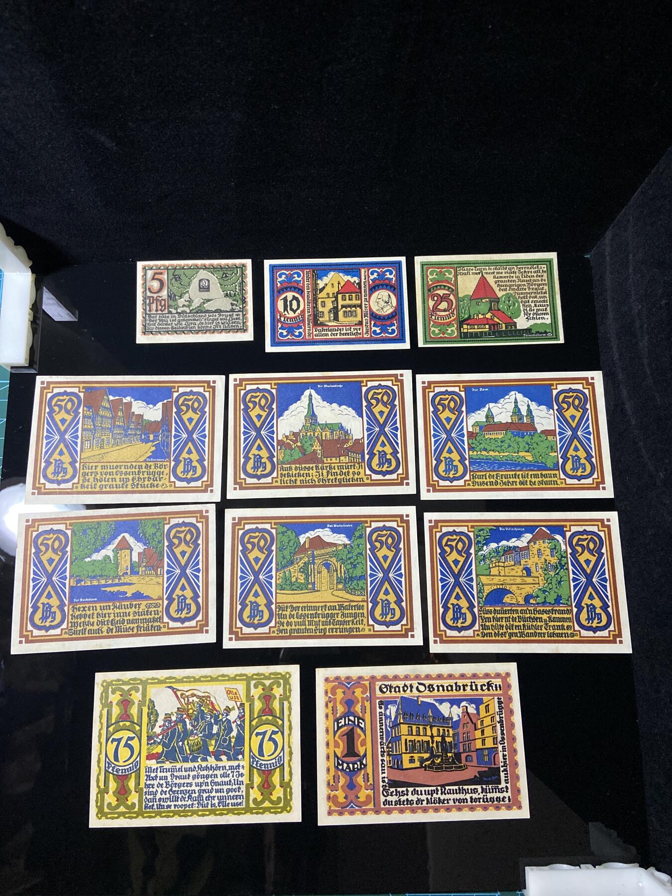 2026年第三十七场(总第二百零六场）德紧纸币特拍场(佣金3%，最低1元) 德紧纸币–德国下萨克森州奥斯纳布吕克市（Stadt Osnabrück）5、10、25、50、75芬妮，1马克十一枚套票