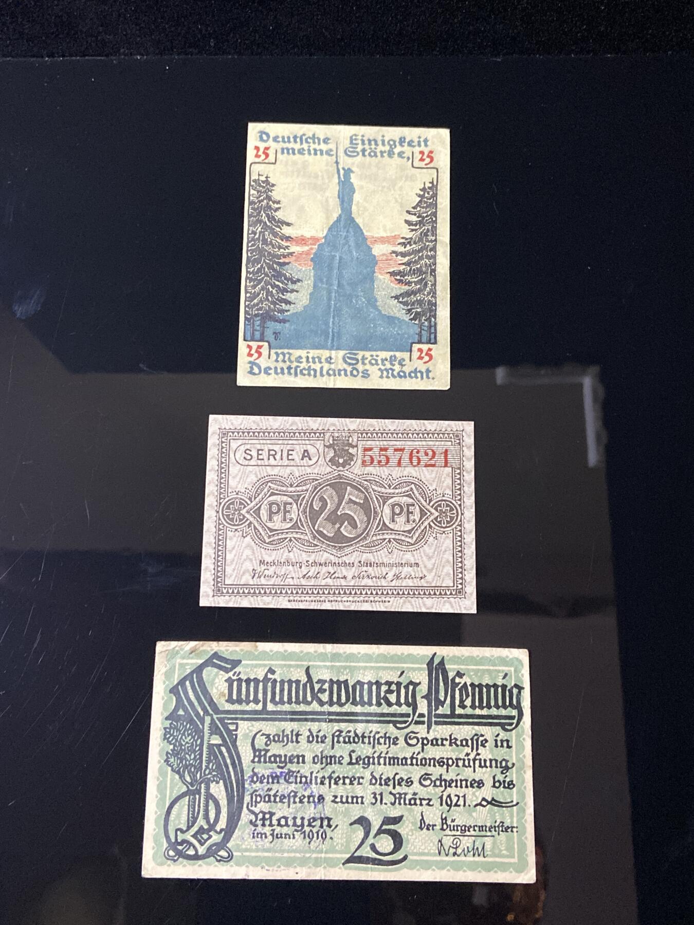 2026年第三十七场(总第二百零六场）德紧纸币特拍场(佣金3%，最低1元) 德国德特莫尔德（Detmold）25芬妮;  德国梅克伦堡-什未林25芬妮;  德国马延（Mayen）25芬妮 