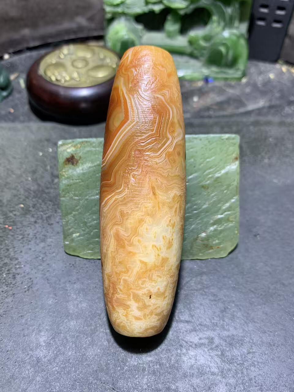 精美巨无霸天眼风化纹缠丝玛瑙大桶珠（把件)一颗 ，