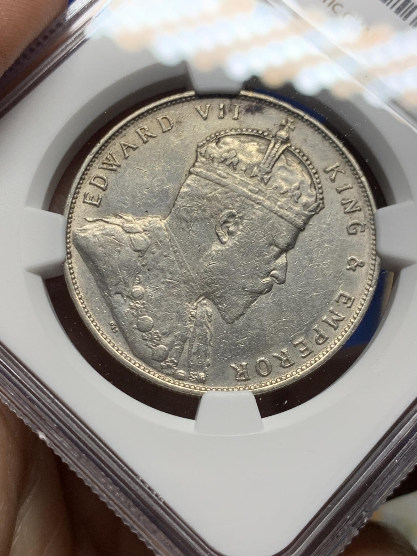 《竞宝斋》第473场 周日，周一 2场连拍 （全场包邮）欢迎送拍 NGC AUD 英属海峡1907年爱德华七世1元银币