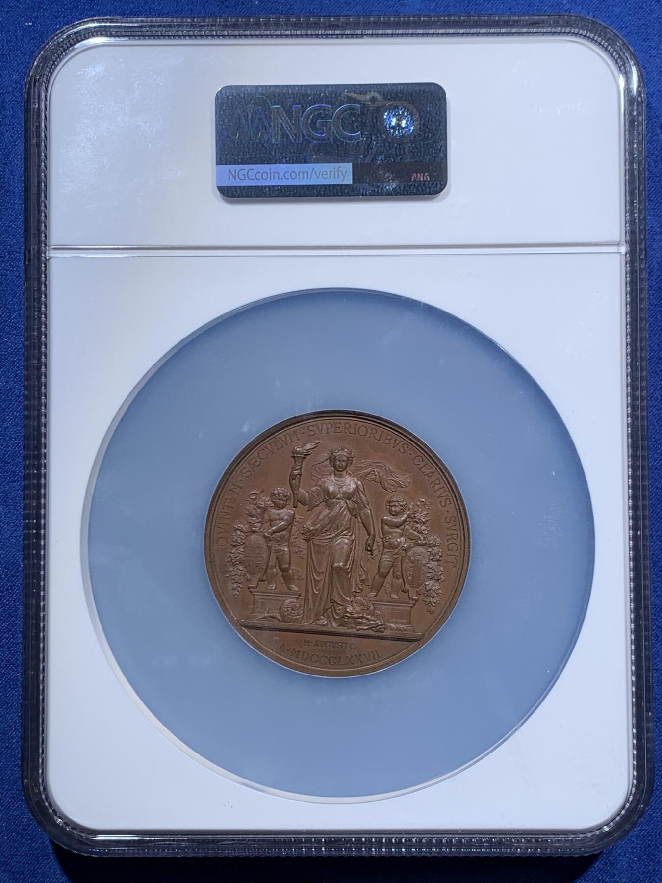 《竞宝斋》第473场 周日，周一 2场连拍 （全场包邮）欢迎送拍 NGC MS63BN 德国1877符腾堡公国蒂宾根大学建校400周年铜章 巧克力色图案饱满 52mm大规格 加大加厚盒装