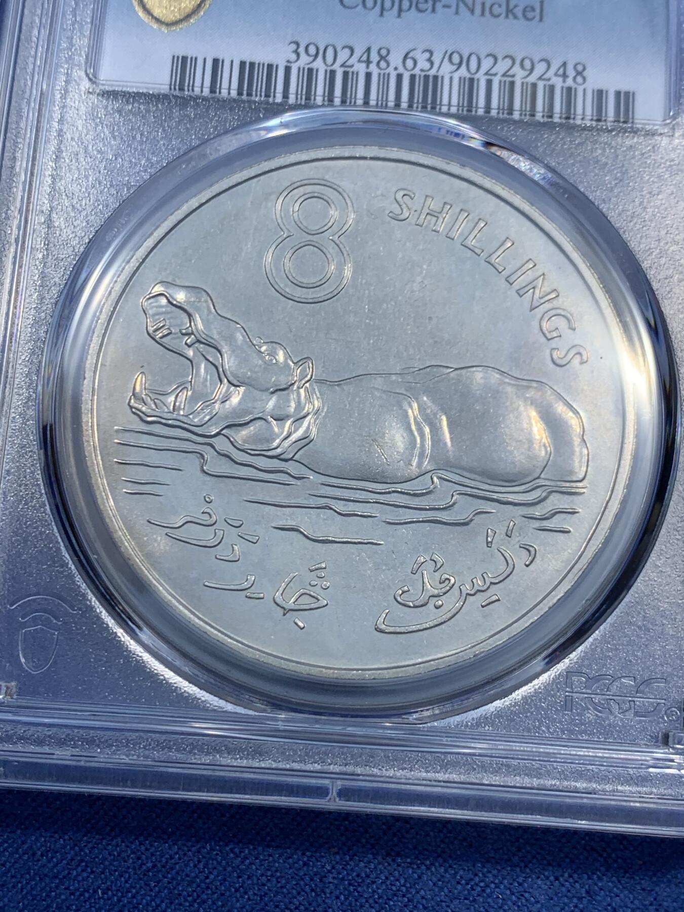 《竞宝斋》第473场 周日，周一 2场连拍 （全场包邮）欢迎送拍 PCGS MS63 英属冈比亚1970年大河马8先令