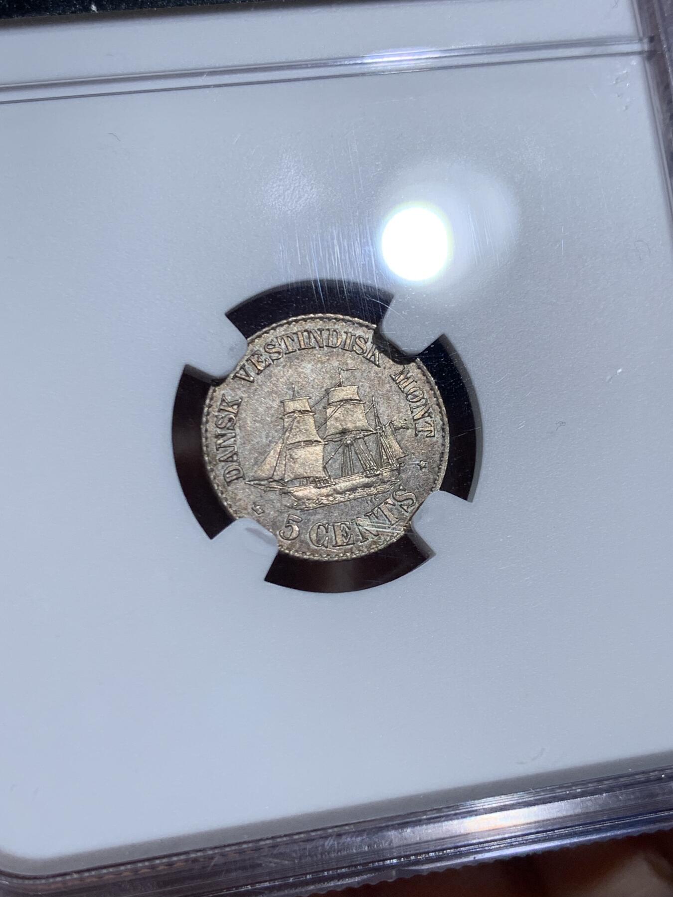 《竞宝斋》第473场 周日，周一 2场连拍 （全场包邮）欢迎送拍 NGC PL63 丹属西印度群岛 1859年  腓特烈七世 5分银币 目录标注发行量仅10枚 PL版本