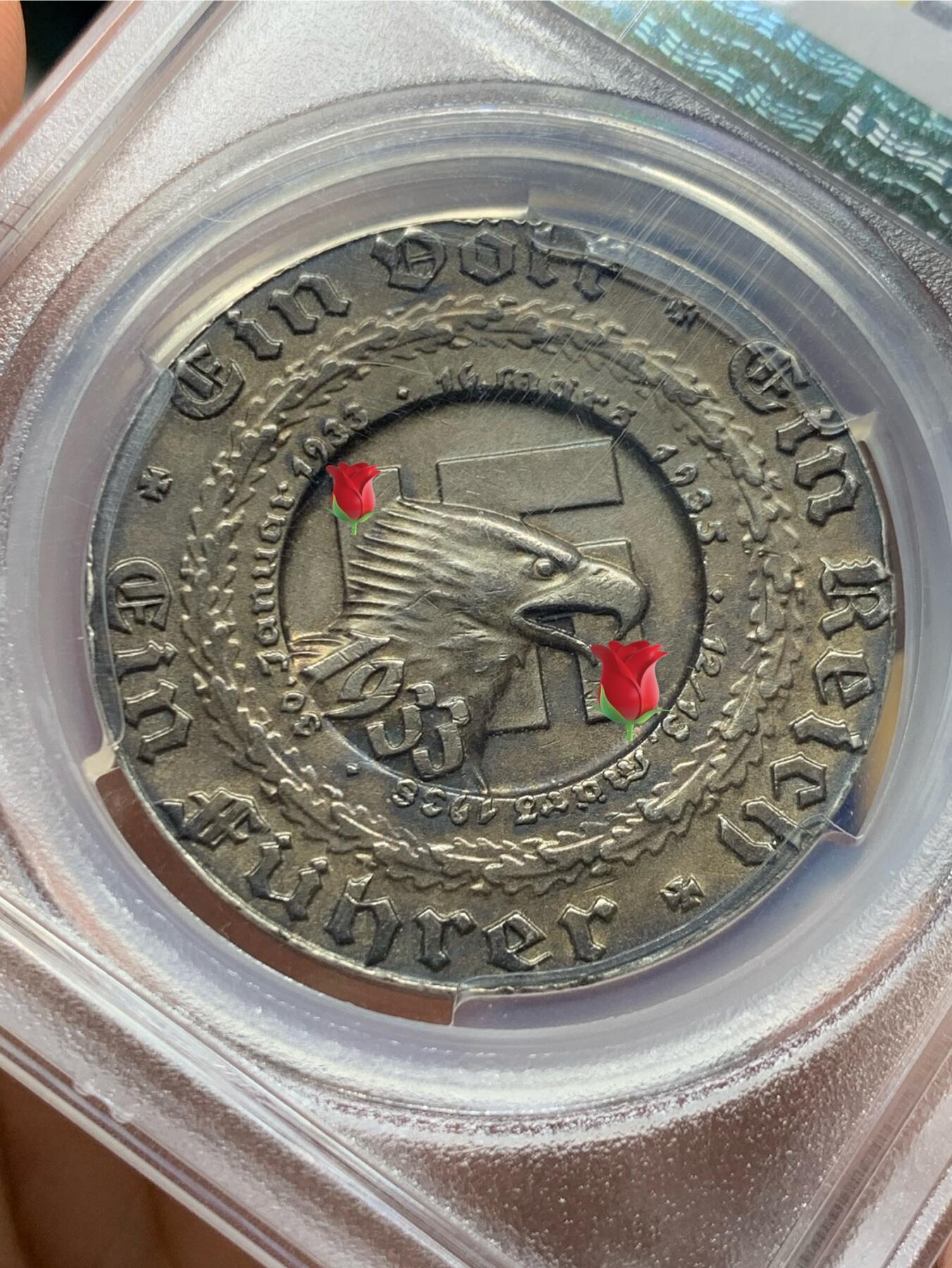 《竞宝斋》第473场 周日，周一 2场连拍 （全场包邮）欢迎送拍 PCGS SP62 1938年德国美术落榜生大事记纪念银章（C-101） 原味高浮雕matte工艺 难得深彩包浆 加厚盒