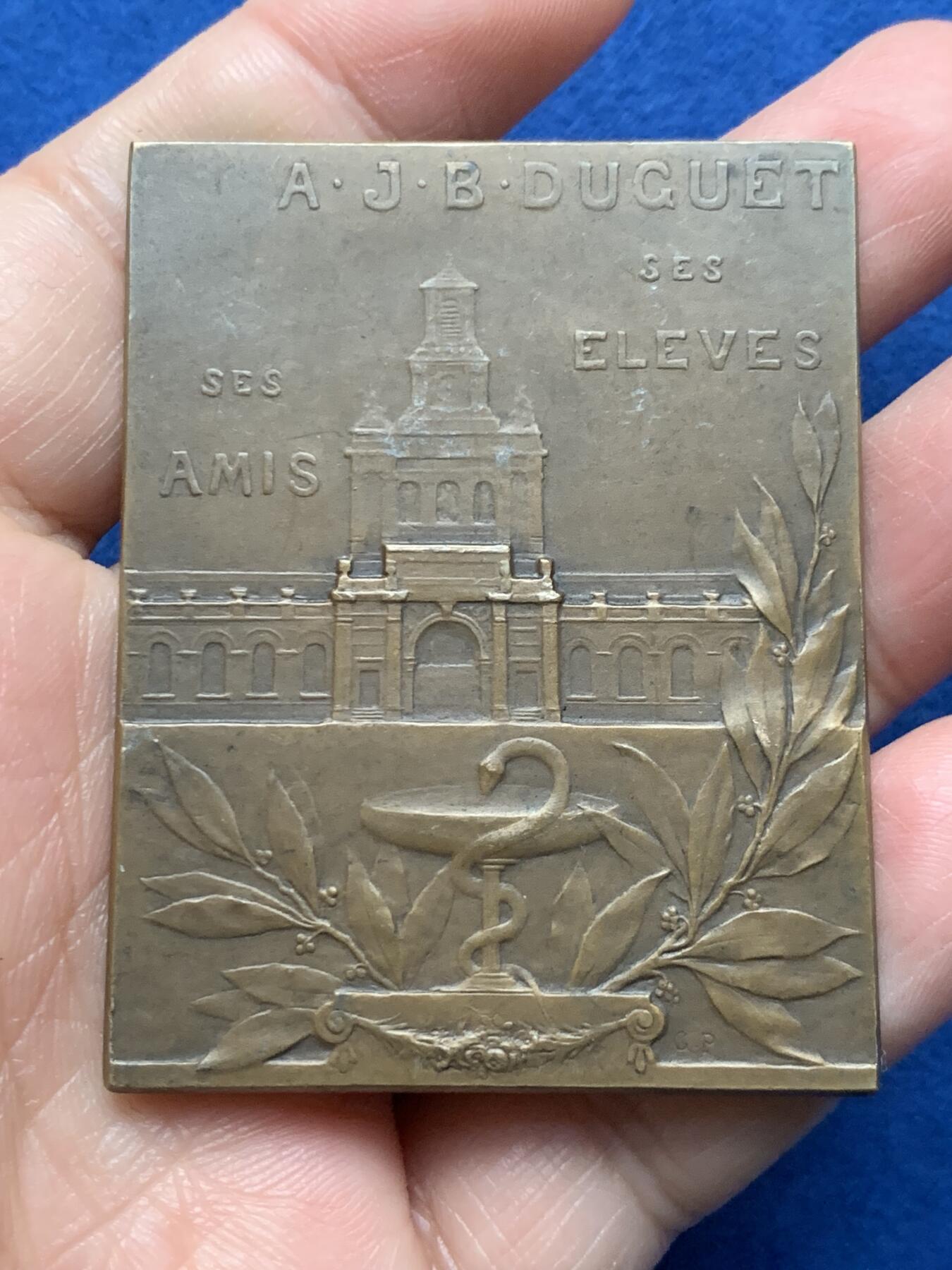 《竞宝斋》第473场 周日，周一 2场连拍 （全场包邮）欢迎送拍 名家G. Prudhomme作医学家让·巴蒂斯特纪念方型铜章 78.2克 60.5*47mm 丰饶角铜标