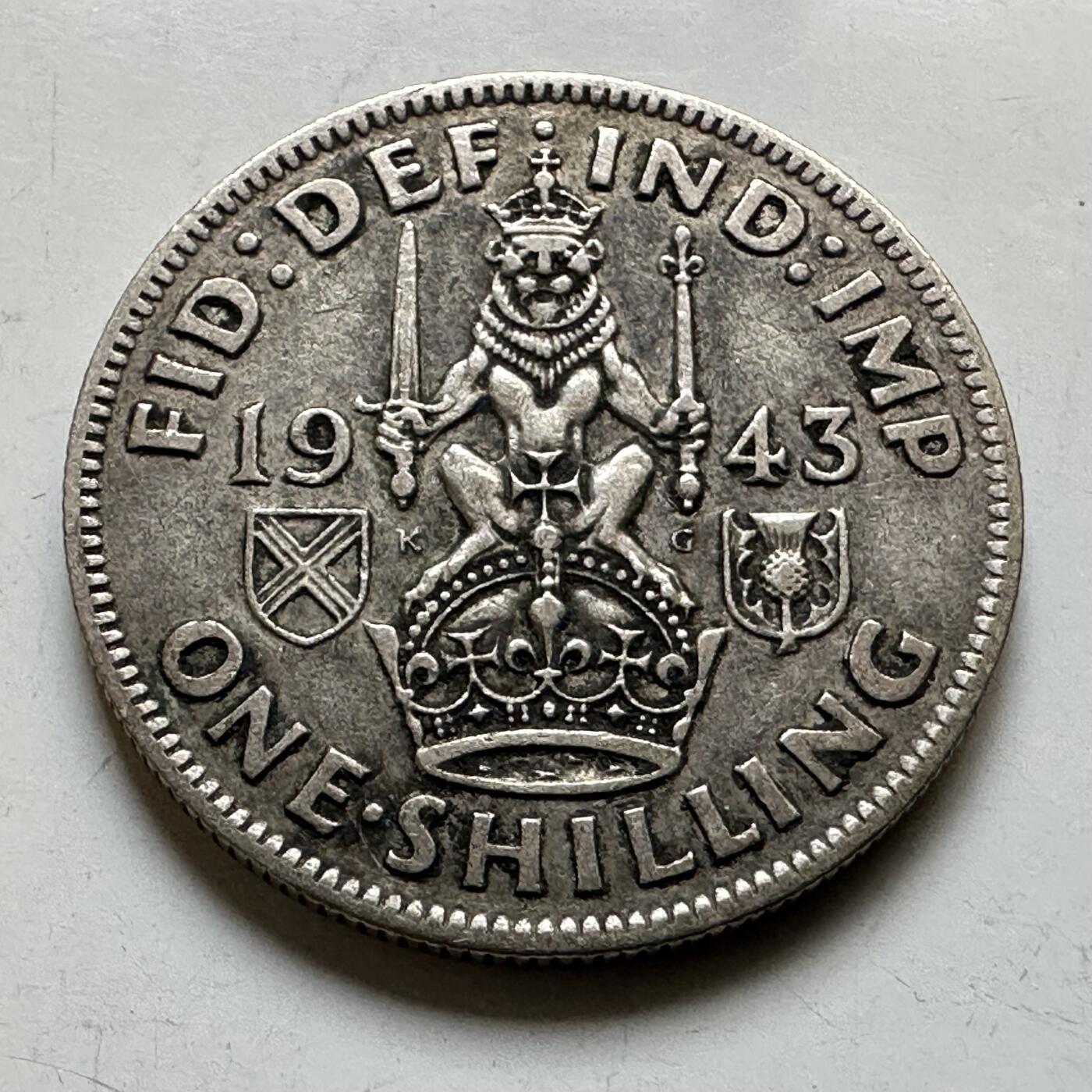 🌹外币初藏🌹🐯2026年第34场   每周二四六晚8️⃣点 接代拍 英国1943年乔治六世 1先令银币 5.66g 23.5mm 50%银