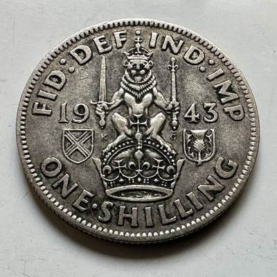 🌹外币初藏🌹🐯2026年第34场   每周二四六晚8️⃣点 接代拍 - 英国1943年乔治六世 1先令银币 5.66g 23.5mm 50%银