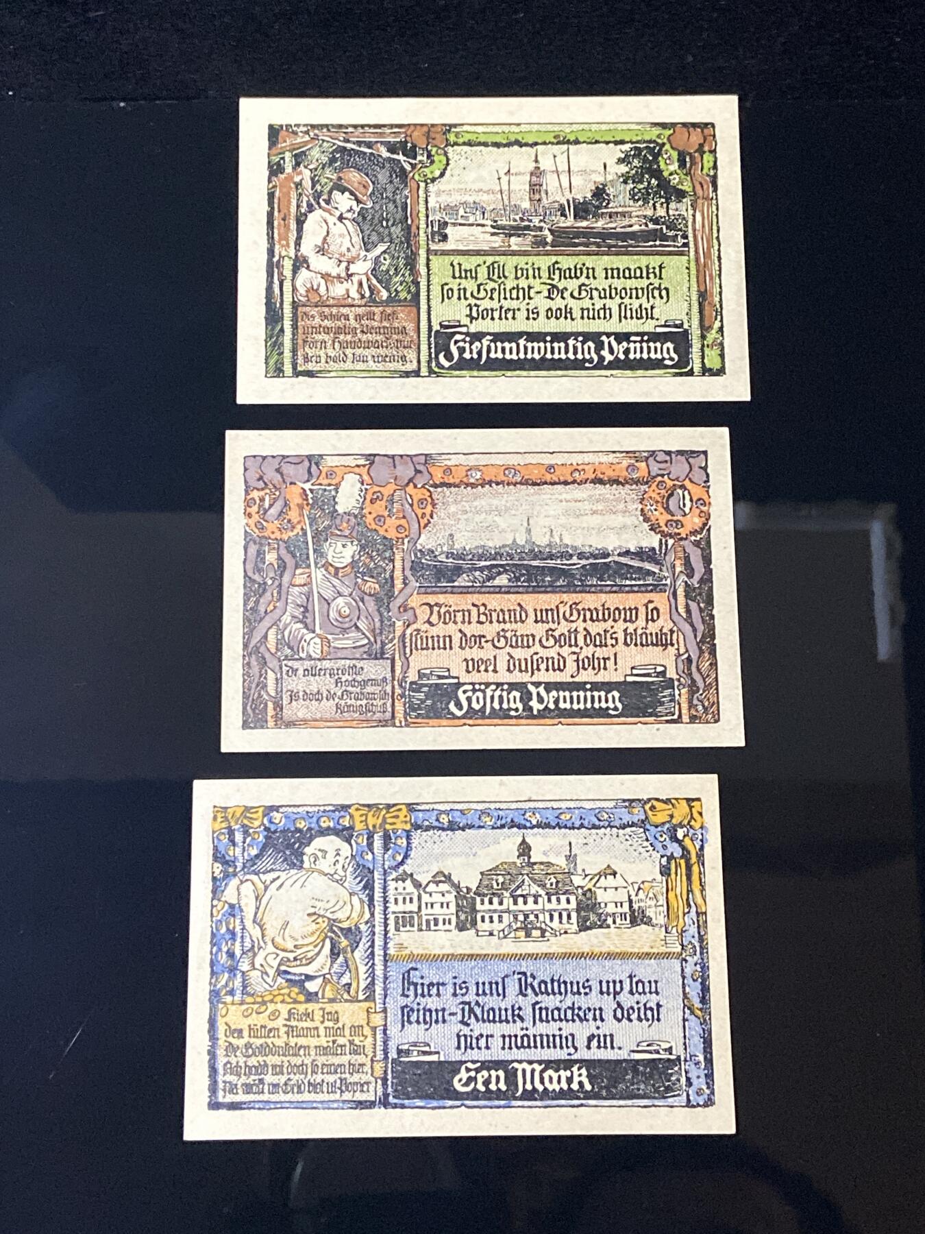 2026年第三十七场(总第二百零六场）德紧纸币特拍场(佣金3%，最低1元) 德紧纸币–德国梅克伦堡-前波美拉尼亚州格拉博市（Stadt Grabow i.Meckl.，标注  Grabow i.Meckl. ）25、50芬妮、1马克三枚套票