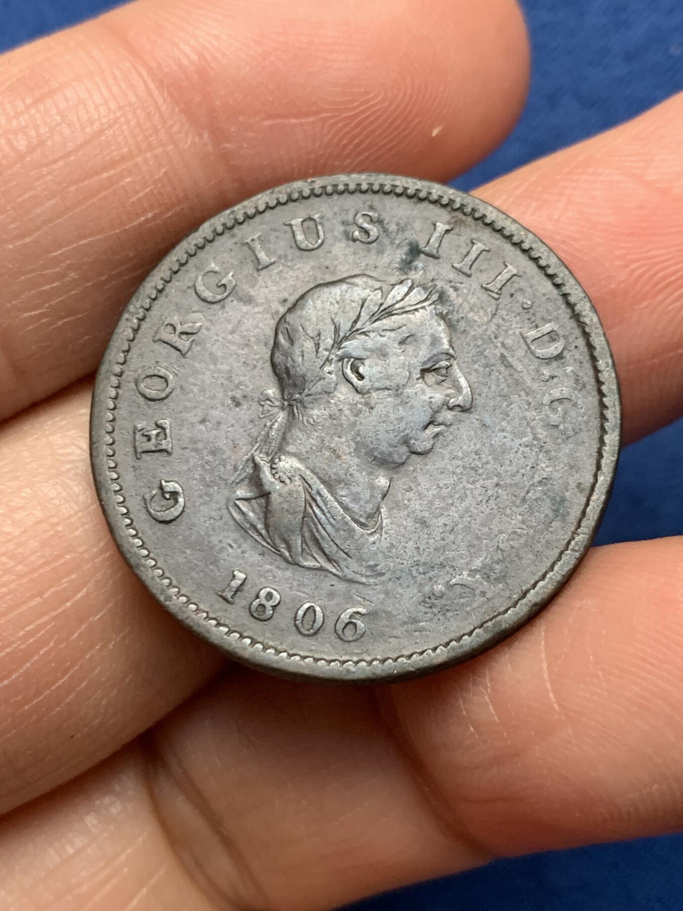 《竞宝斋》第473场 周日，周一 2场连拍 （全场包邮）欢迎送拍 英国 1806年 乔治三世 1/2便士铜币