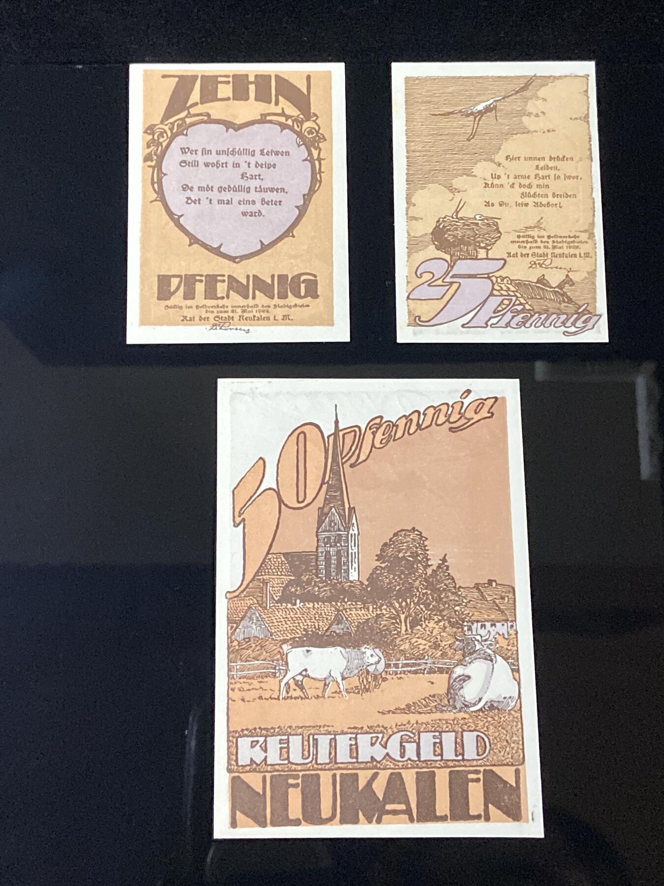 2026年第三十七场(总第二百零六场）德紧纸币特拍场(佣金3%，最低1元) 德紧纸币–德国梅克伦堡-前波美拉尼亚州诺伊卡伦市（Stadt Neukalen i.M.，标注  Neukalen ， i.M.  为 in Mecklenburg 缩写）10、25、50芬妮三枚套票