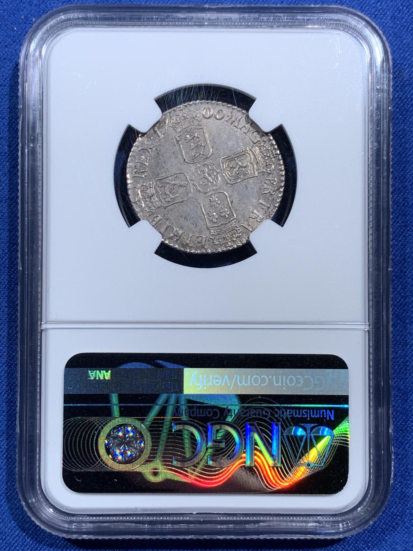 《竞宝斋》第473场 周日，周一 2场连拍 （全场包邮）欢迎送拍 NGC-MS64 英国 1700年威廉三世一先令银币 英系毕业级收藏