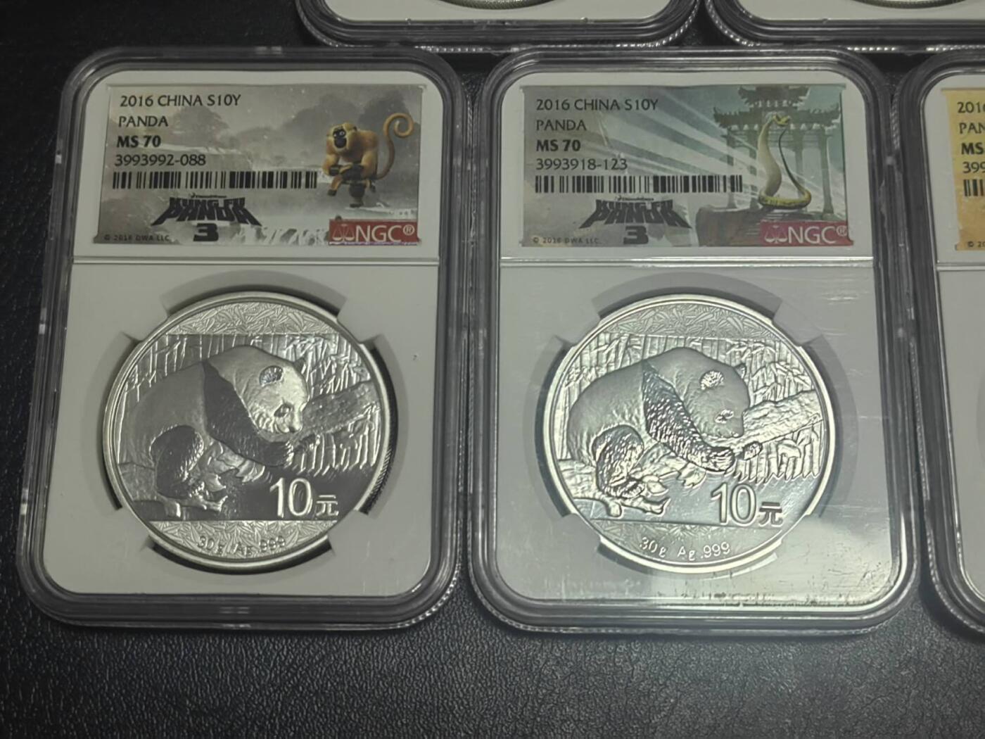 洪涛臻品批发群 精选邮票限时拍卖第1301期  NGC评级熊猫银币 NGC70满分，银币品相好适合收藏，功夫熊猫5枚一套，超低起拍价，喜欢不要错过
