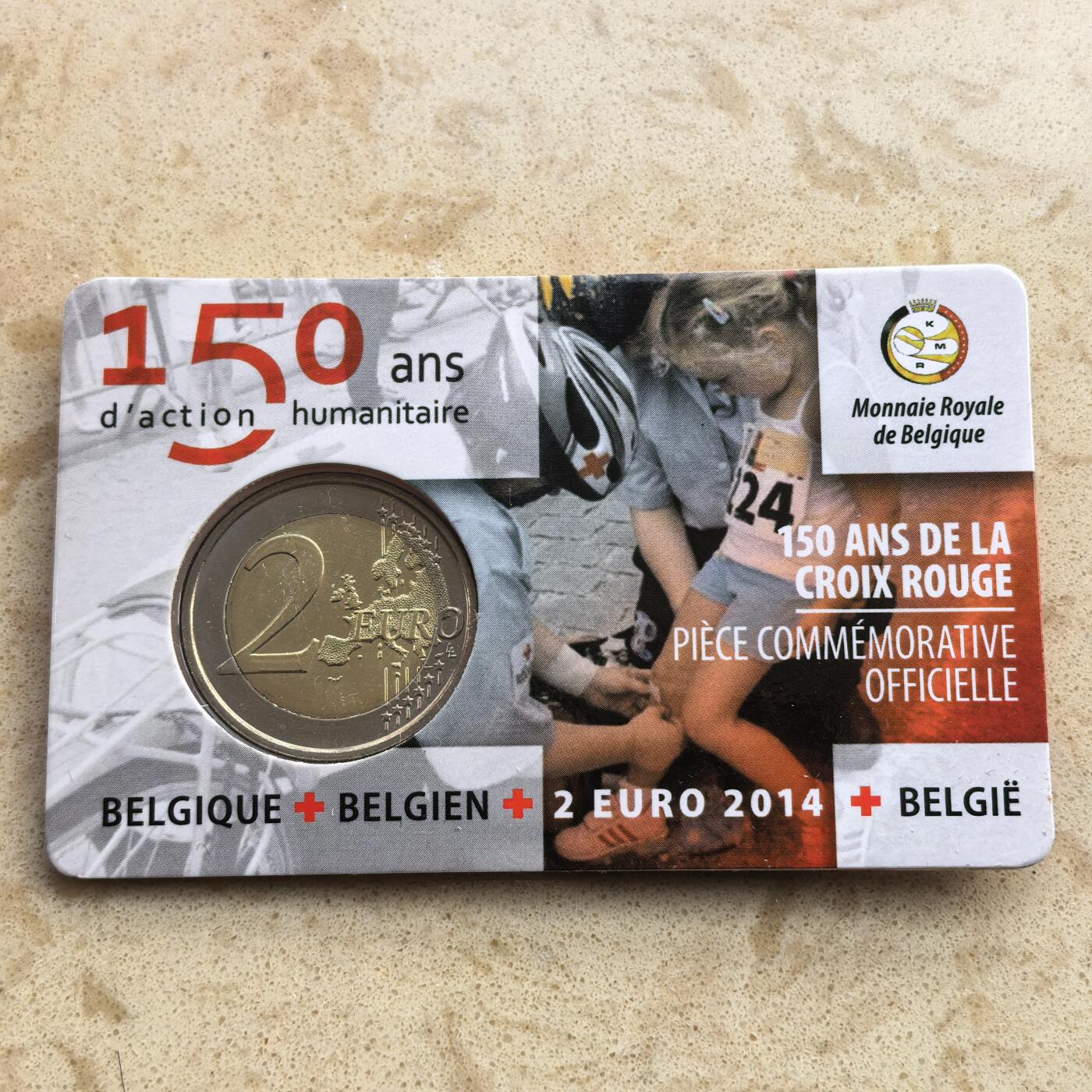 道一币馆币章第一百七十场 卡册 比利时2014年比利时红十字会150周年2欧元纪念币 开胶