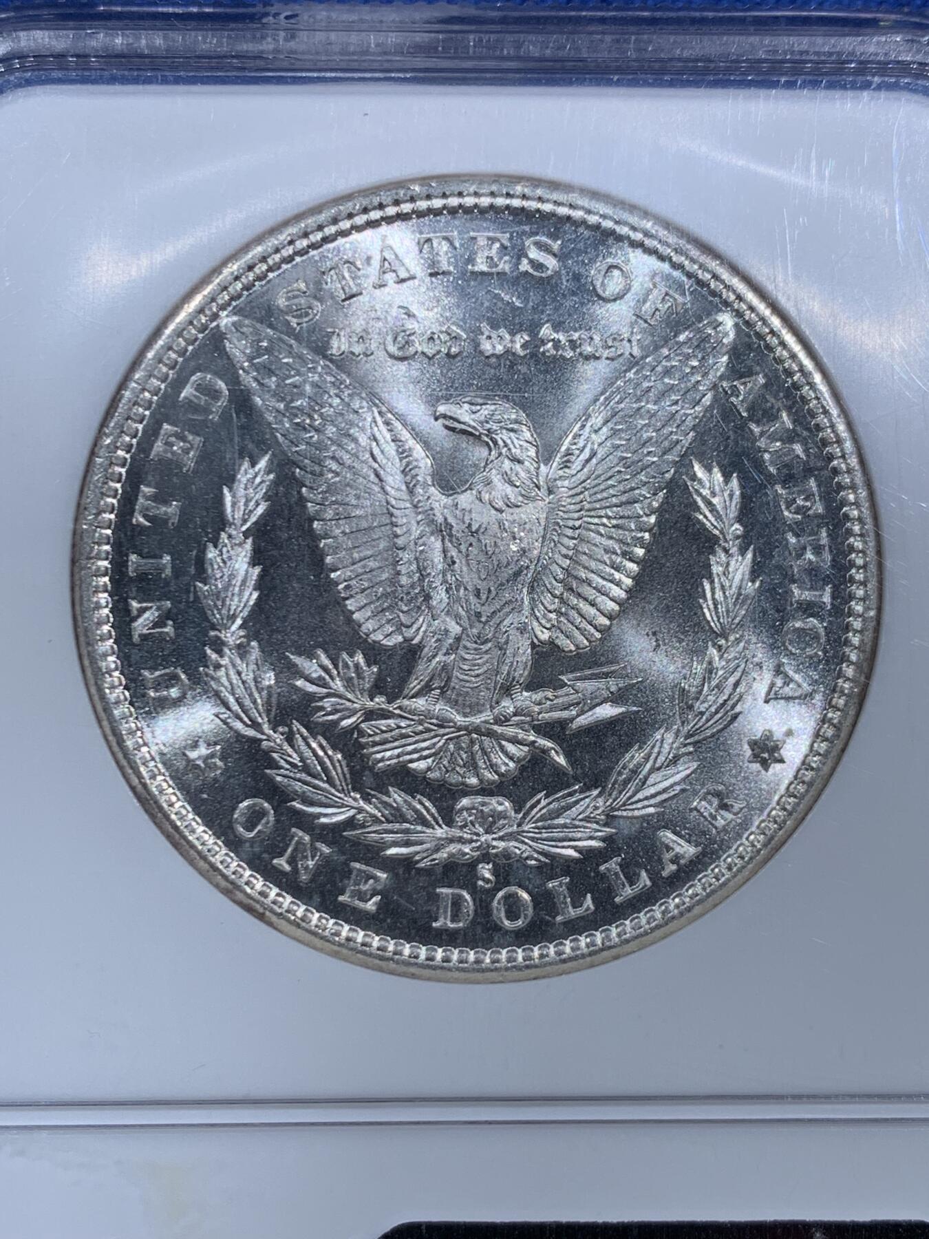 《竞宝斋》第473场 周日，周一 2场连拍 （全场包邮）欢迎送拍 NGC MS64 美国1880年S版摩根1美元银币 转光好